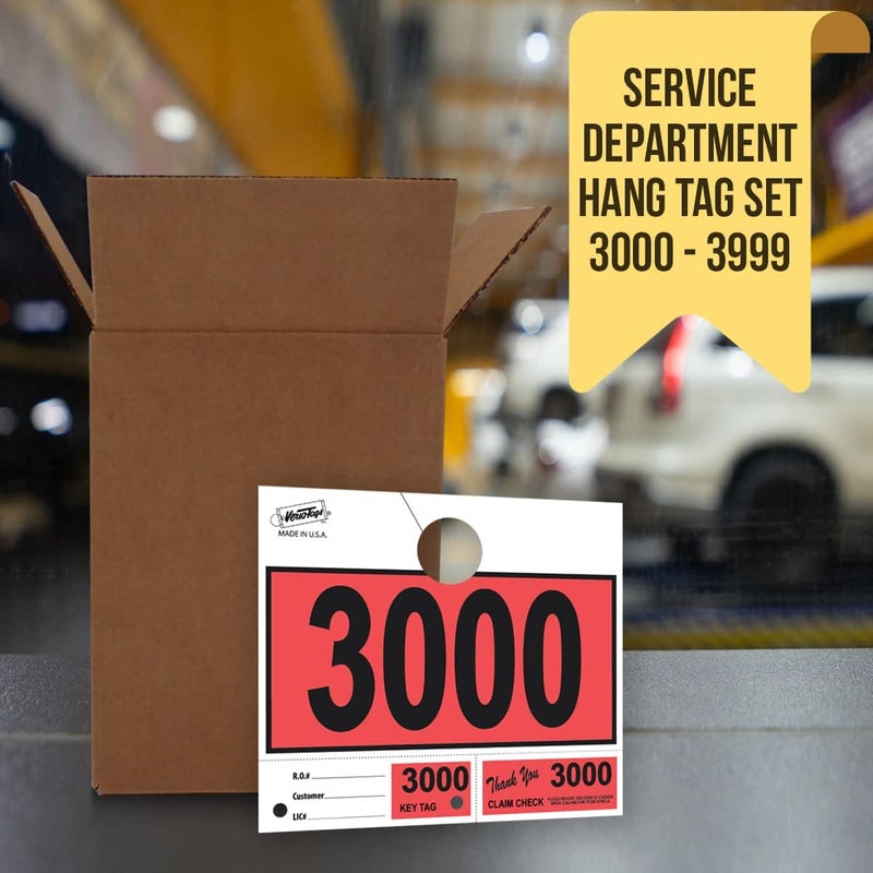 Versa-Tags 1000 Red Car Dealer Service Hang Tags Service Dispatch Numbers, Service Department Numbered Key Tags for Mechanic Repair Shop 3 Part Key Ring - Red (3000-3999) - Image 4